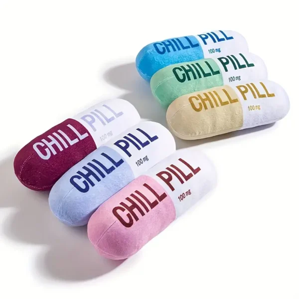 Take a Chill Pill! Squeaky plush toy for playful pups